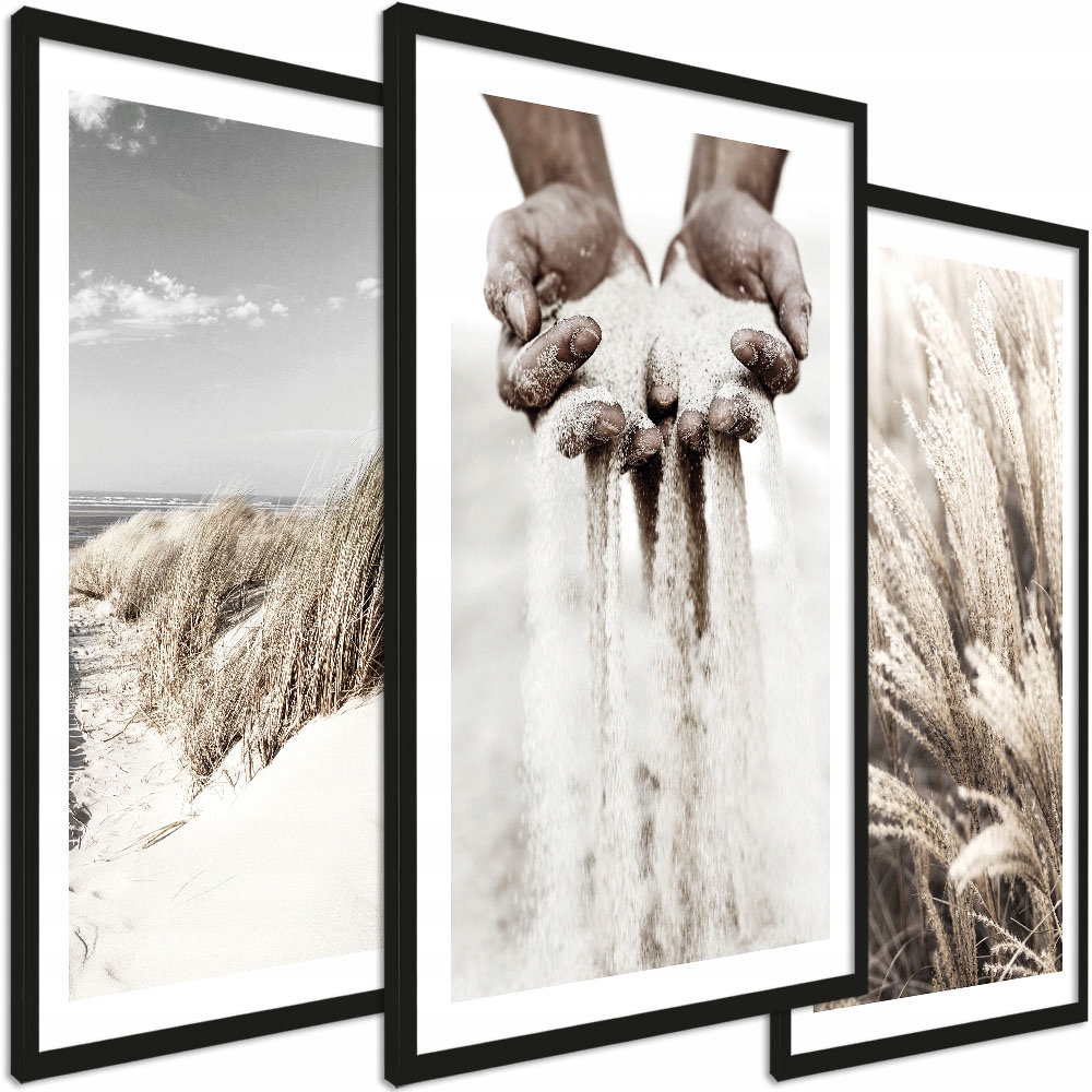 Zestaw Obrazów Do Sypialni Plaża Boho Vintage 3x45x65cm Czarna Rama