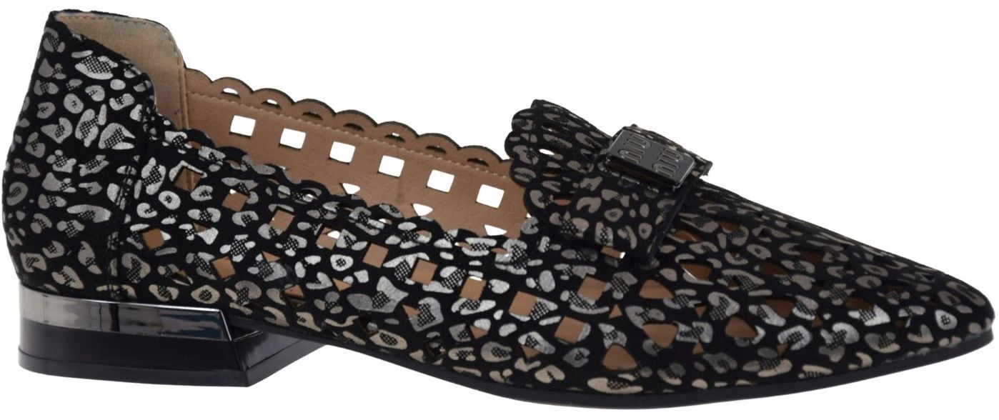 Dámské kožené ažurové černo-stříbrné baleríny Cambell 26-35307BK VEL.36