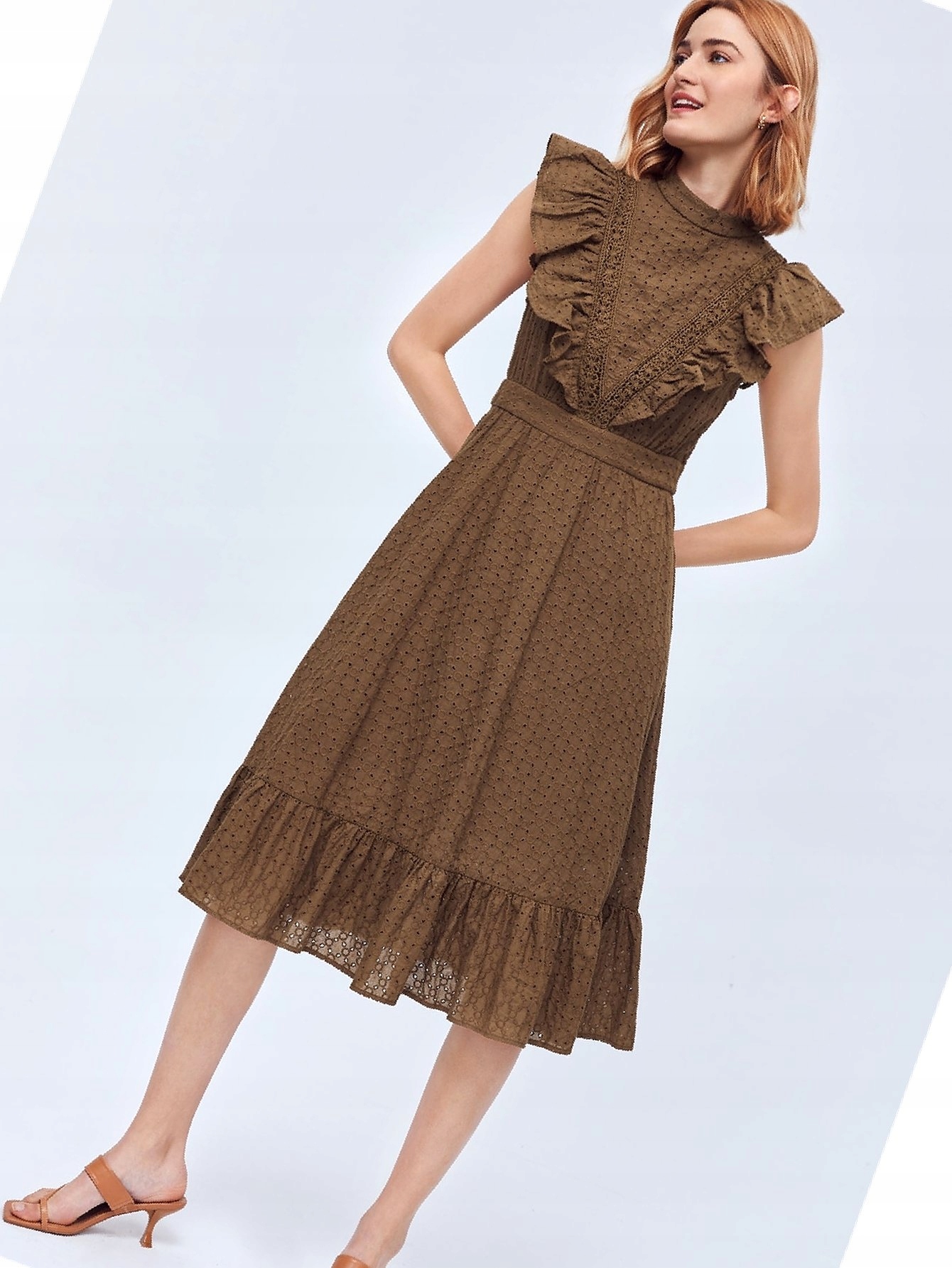 Šaty Bavlněná ažurová prošívaná s volánky Midi Motf Premium L