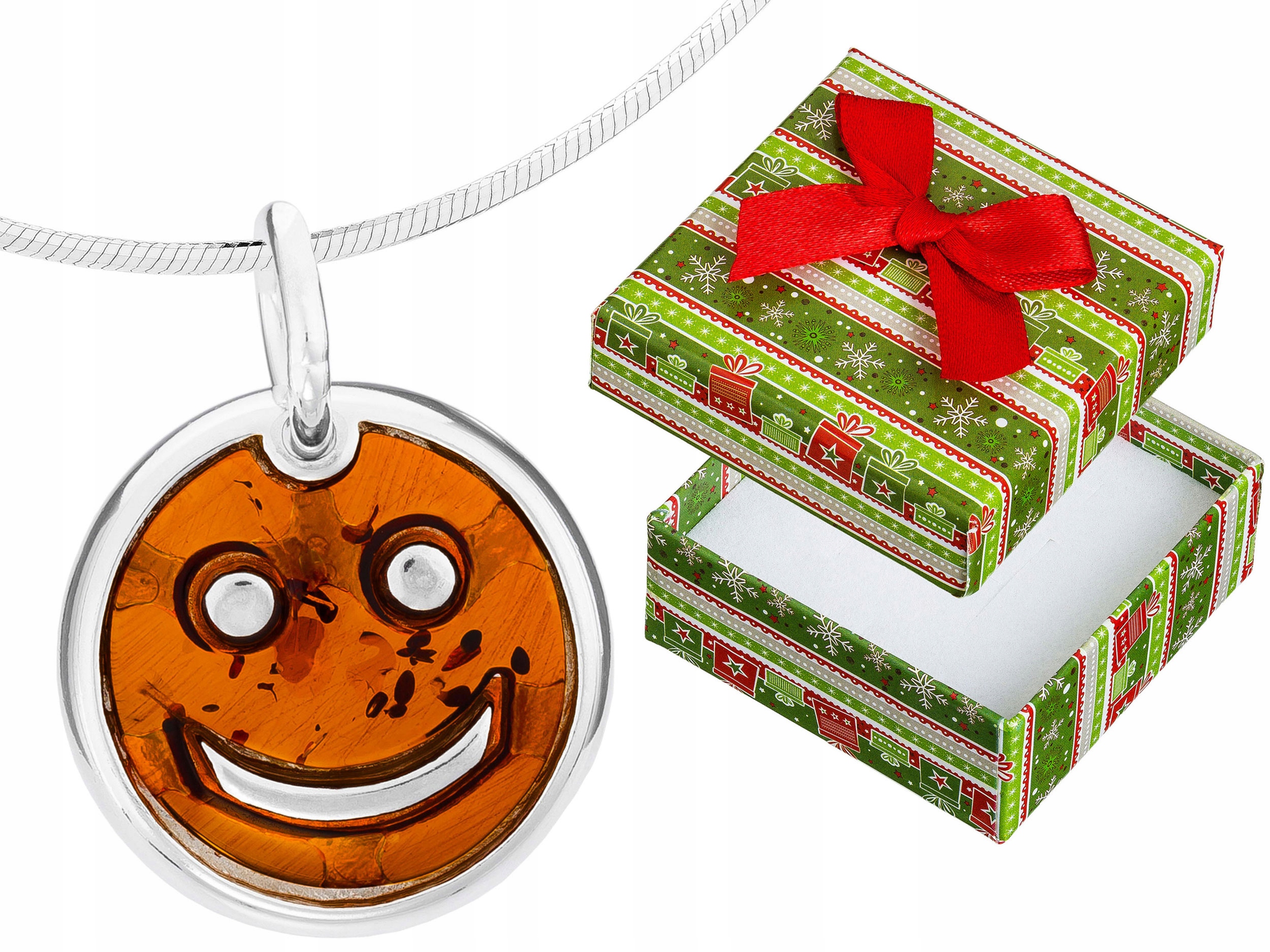 Krátký stříbrný Kulatý dámský náhrdelník Úsměv s jantarem Kolo Choker 30