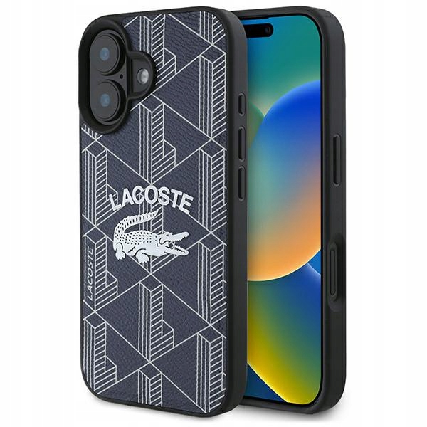 Pouzdro Lacoste pro iPhone 16 6.1" tmavě modré Monogram Vintage Logo MagSafe