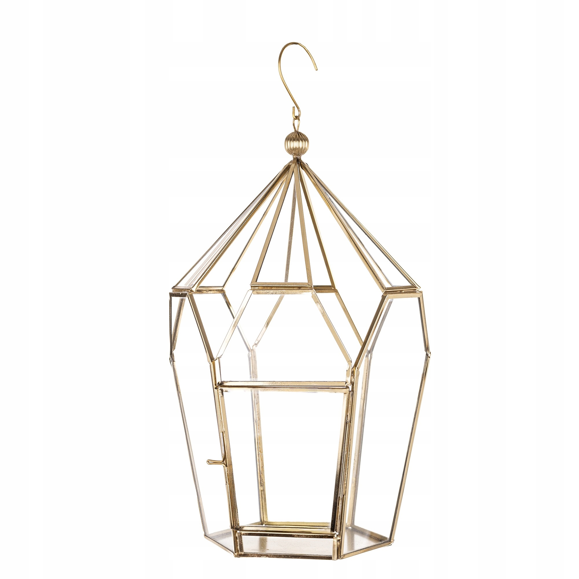 Lampion zlatý kovový lucerna zlaté sklo závěsná dekorace