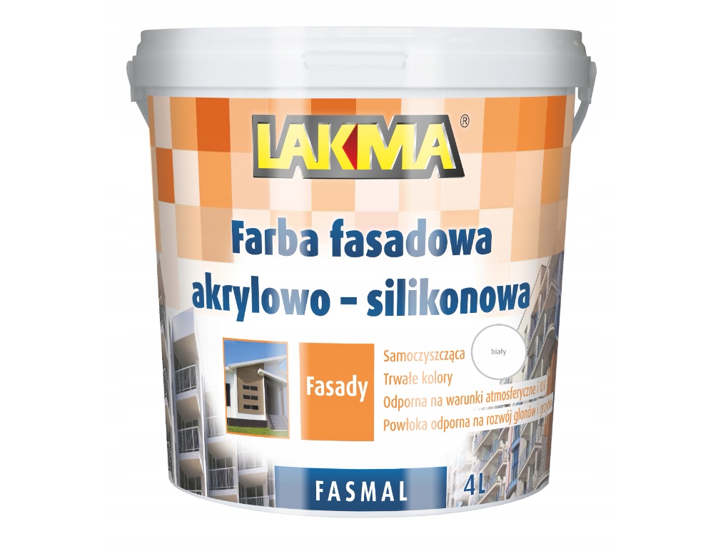 Farba Fasadowa Akrylowo Silikonowa Fasmal Biała 4L Lakma