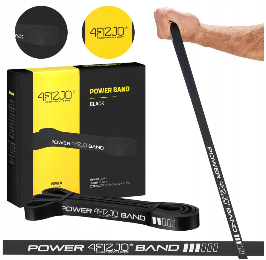Guma oporowa Power Band 4FIZJO 12-17kg Crossfit – Gumy do ćwiczeń Czarna
