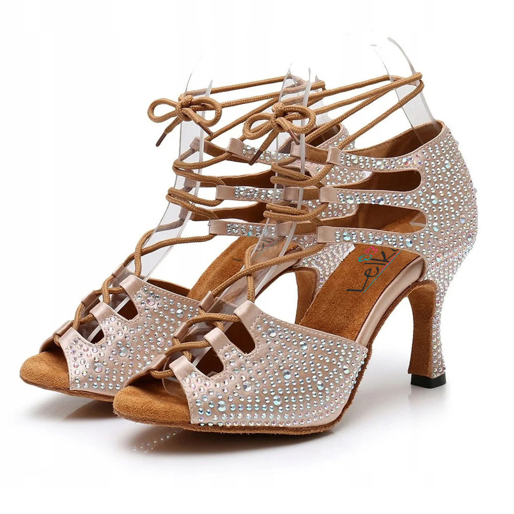 Buty Do Tańca Taneczne Z Cyrkoniami Wiązane 8,5cm