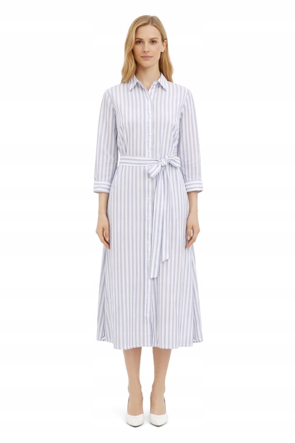 Pruhovaná Šaty Sukně S Páskem MIDI M 1I4A