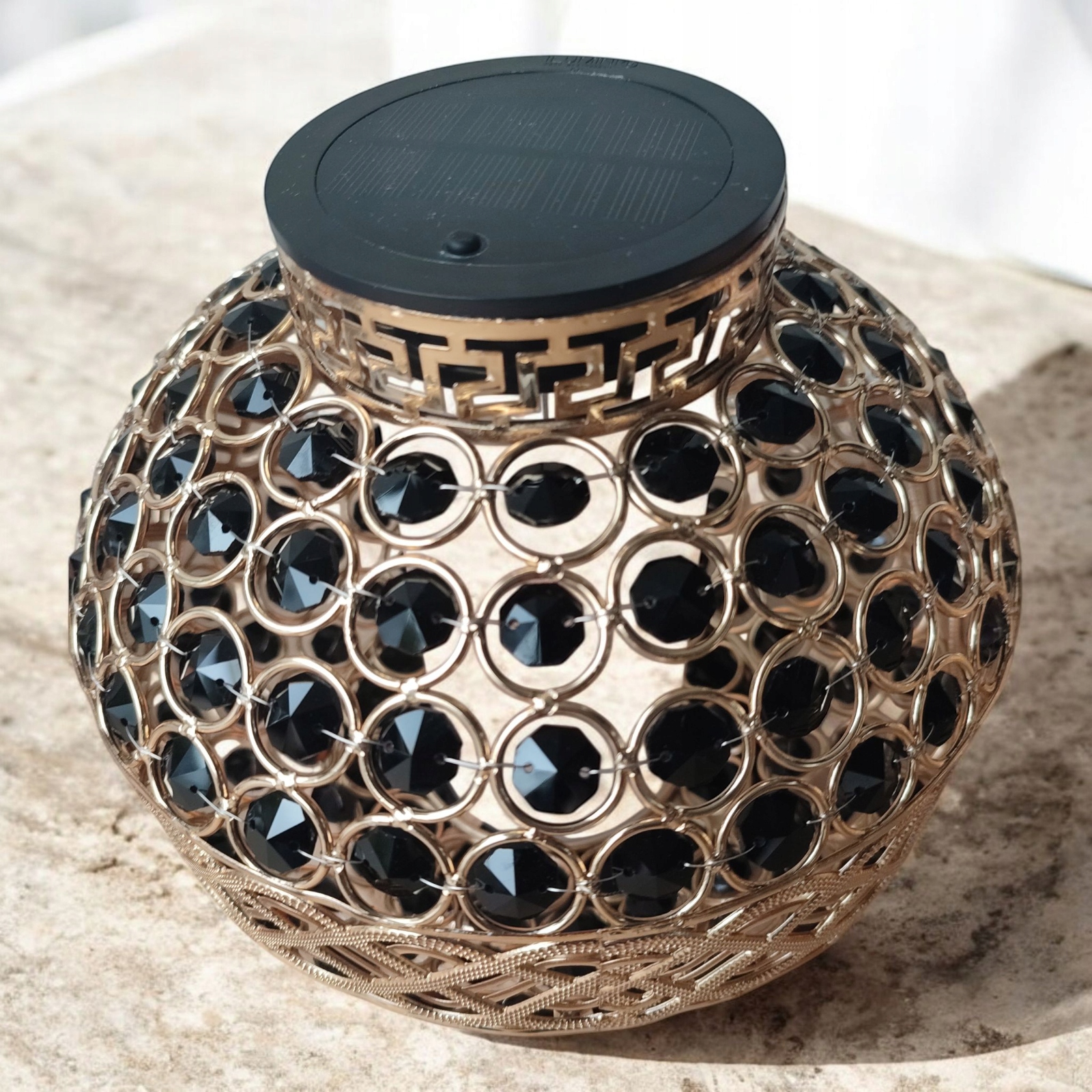 Solárna Náhrobná Sviečka Led Kaplnka Krištáľová guľa Zlatá čierna Kolík S Kryštálikom