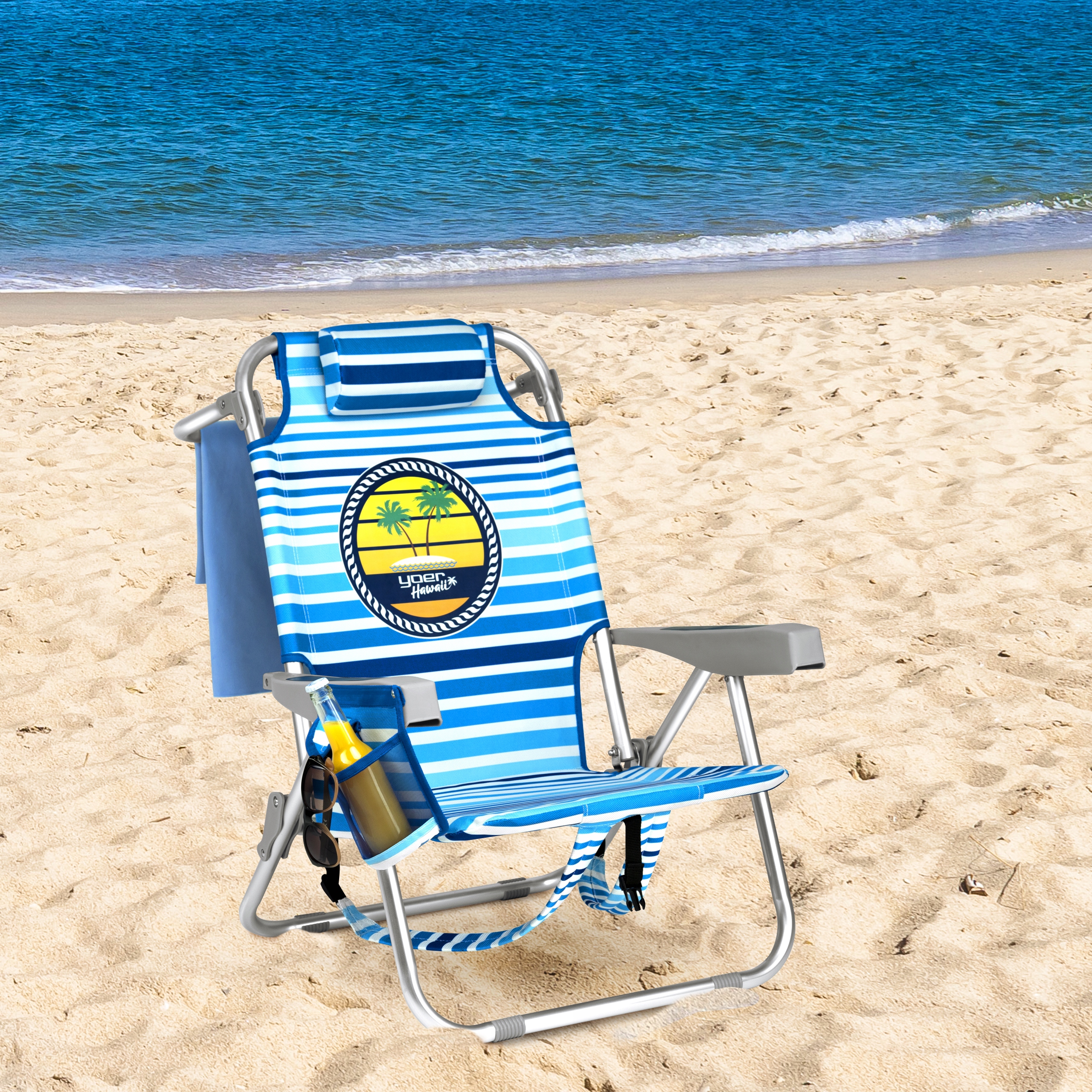 4w1 Turystyczne Krzesło plażowe Leżak Yoer +Kieszeń termiczna +LODÓWKA Marka Yoer