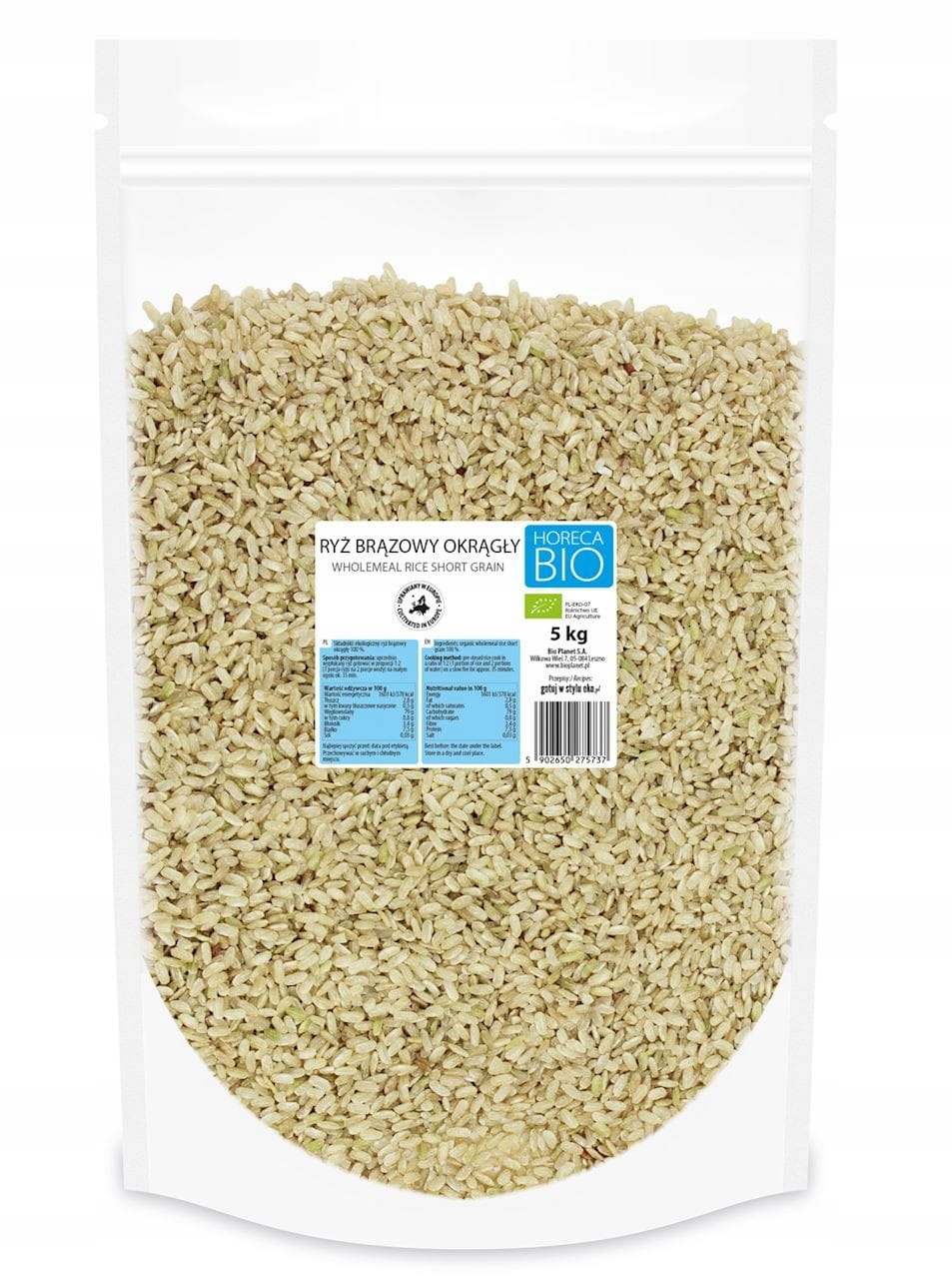 Hnědá Rýže Kulatý Bio 5 kg Horeca