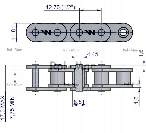 ŁAŃCUCH ROLKOWY WARYŃSKI ORIGIN 08B-1 1/2" 1M EAN (GTIN) 4250613924590