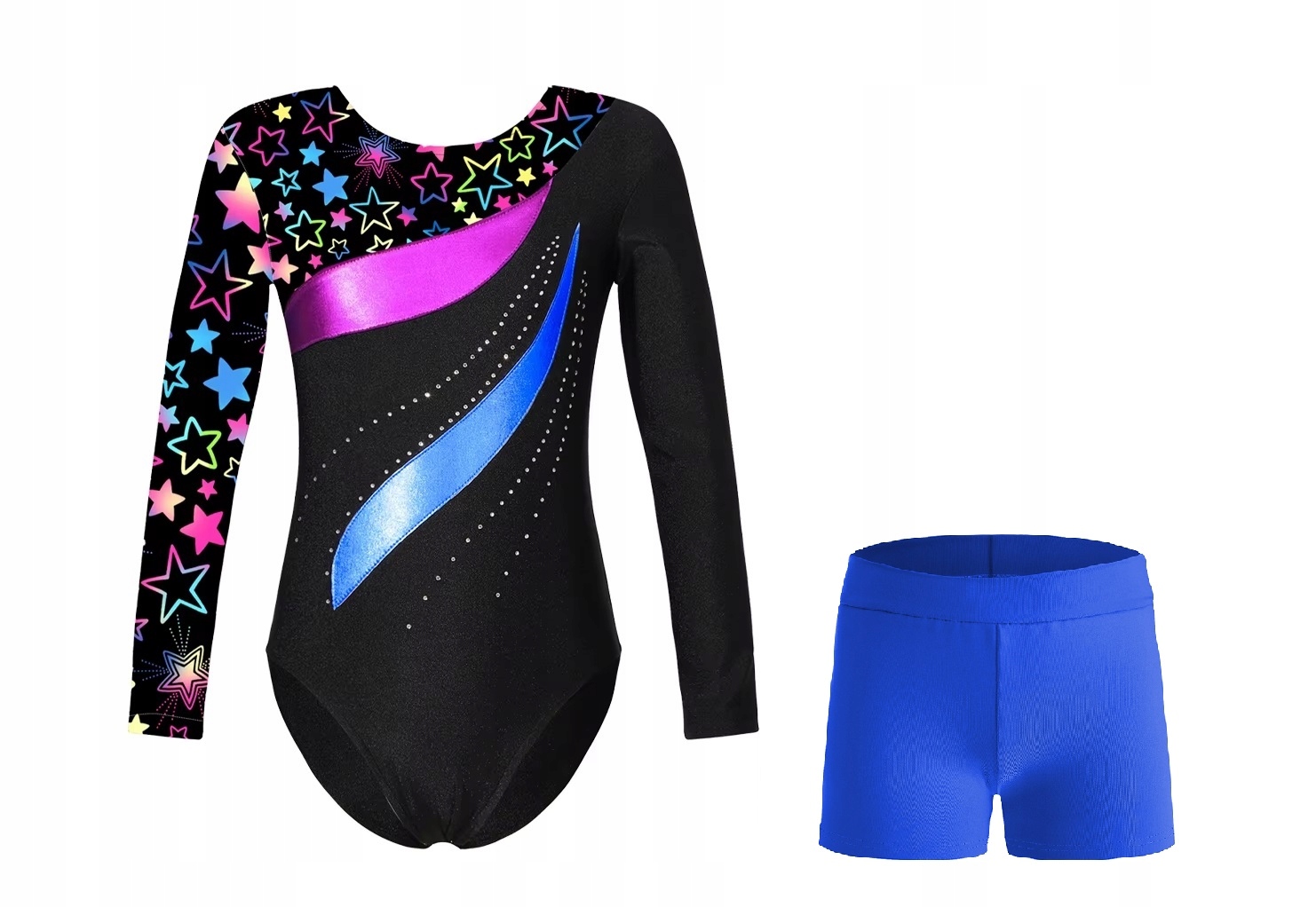 Baletní Gymnastické Body Se Zirkony S Hvězdičkami Kraťasy Vel. 160