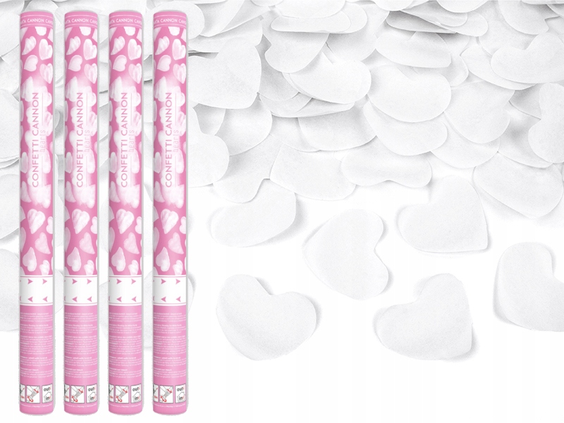 WYSTRZAŁOWE KONFETTI BIAŁE SERCA ŚLUB 60cm x4