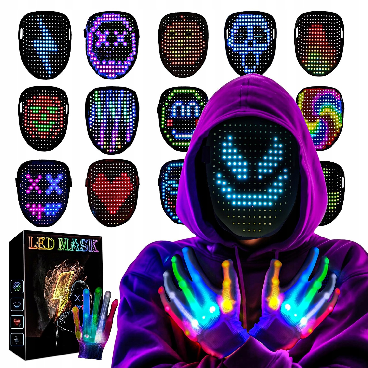 Led Digitální Maska Haloween Ovládaná Gesty Pro Festival Cosplayové Hudby