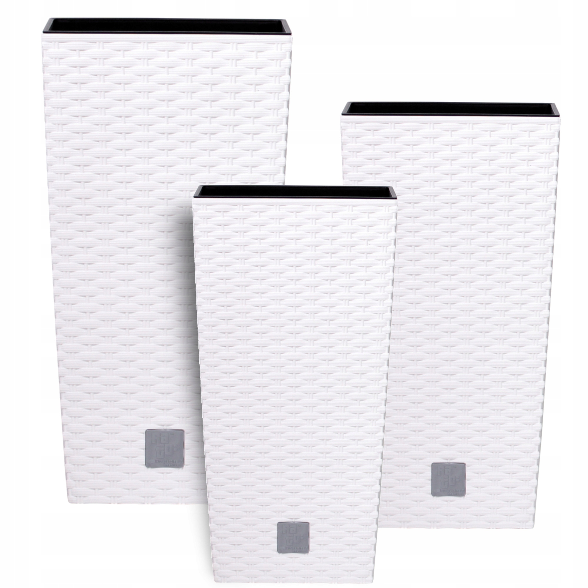 

Zestaw 3 x Donica Rattan Wysoka Biała 50 55 61cm