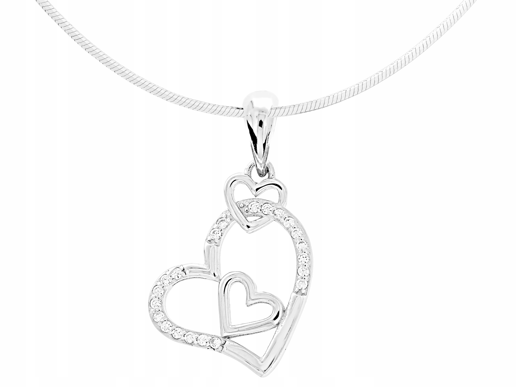 Dlouhý stříbrný dámský náhrdelník se srdíčky a zirkony Malé srdce Stříbro 55 cm