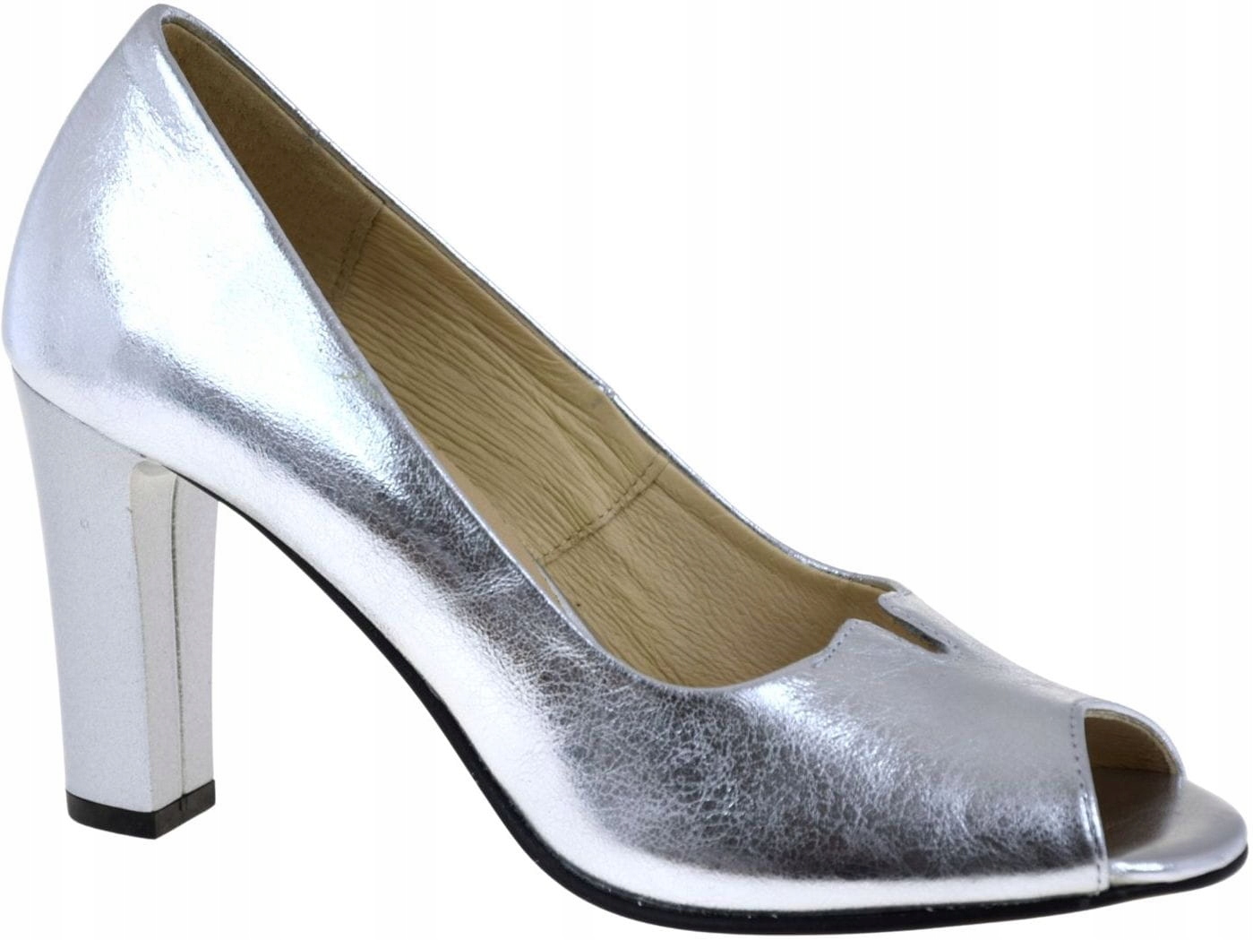 Stříbrné dámské lodičky z přírodní kůže, odkryté prsty, sloupek Veronna 979 R38