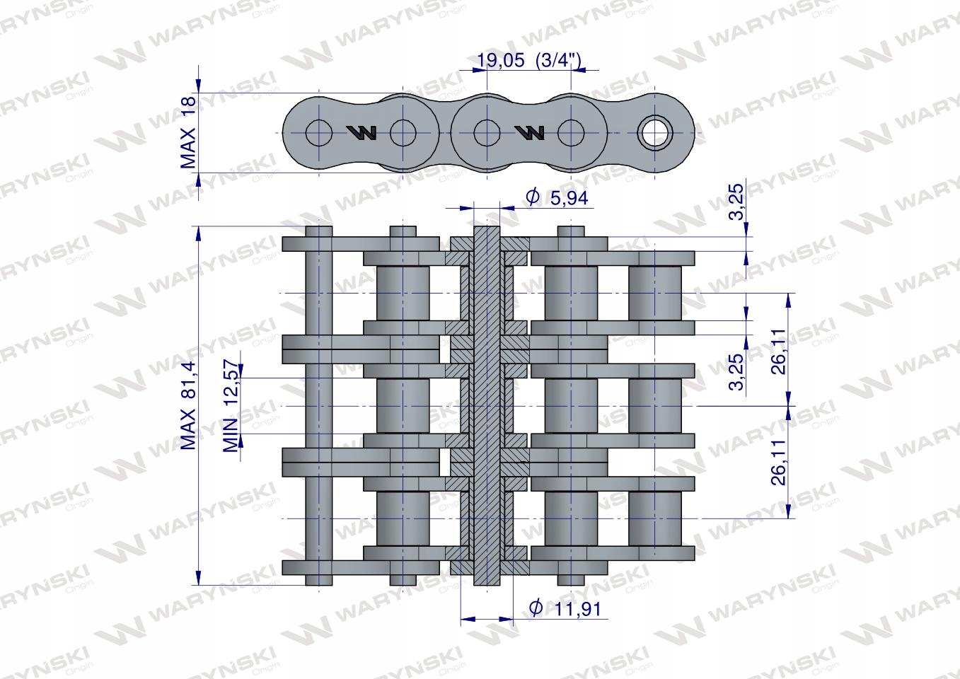 Lancuch rol wzmocniony 12AH 3 ANSI A 60H R3 3 4 5m Part number W L12AH3