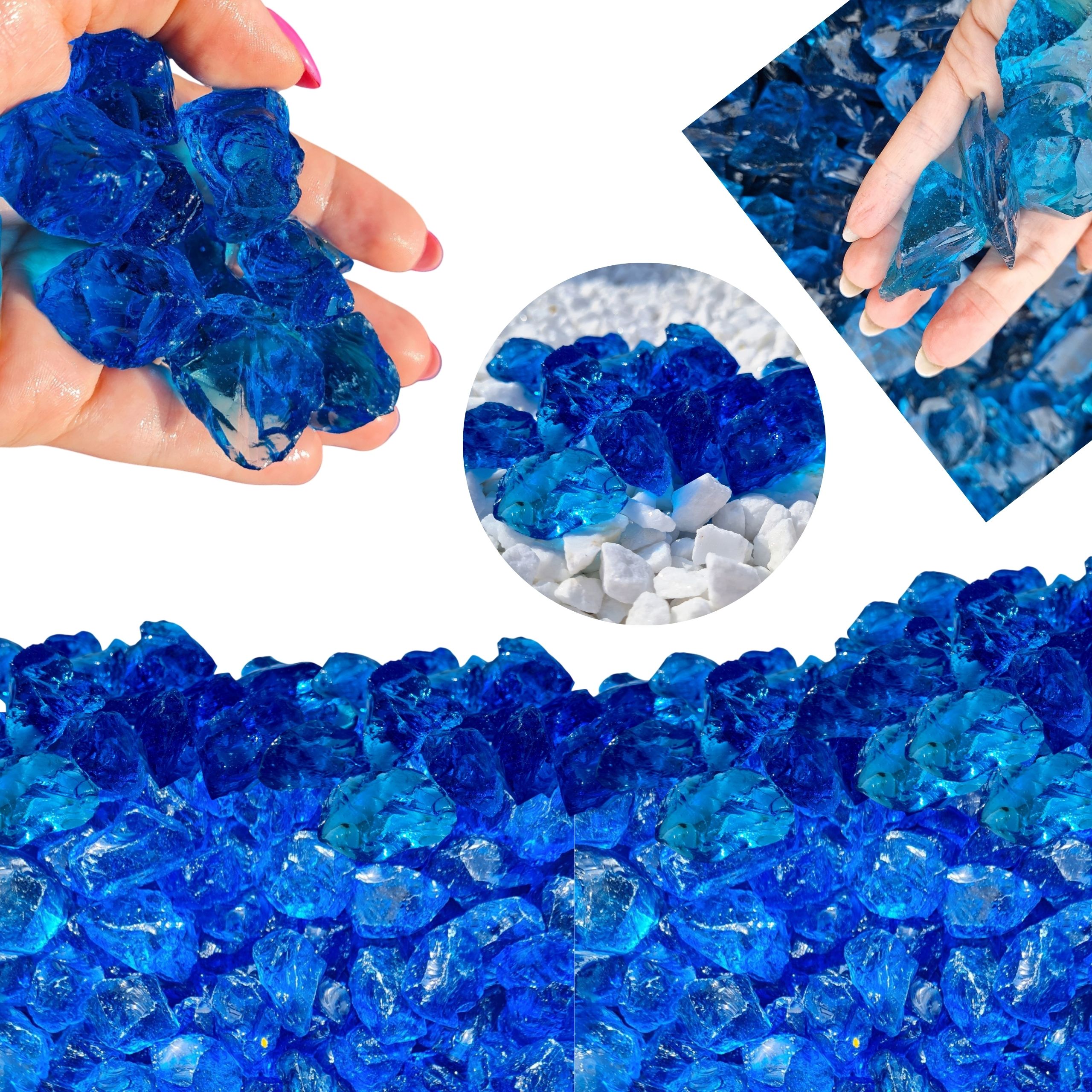 Grys Skleněný dekorativní kámen Sky Blue sklo ozdobné 10kg 3-5cm