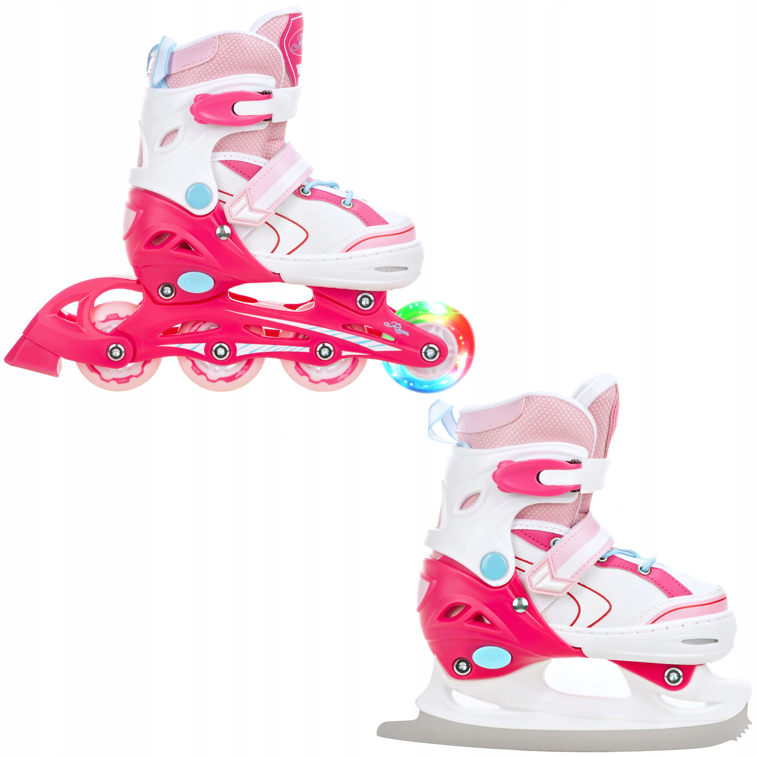 Rolki Łyżwy figurowe 2w1 Regulowane Raven Lia Pink 30-33 Kółko Led