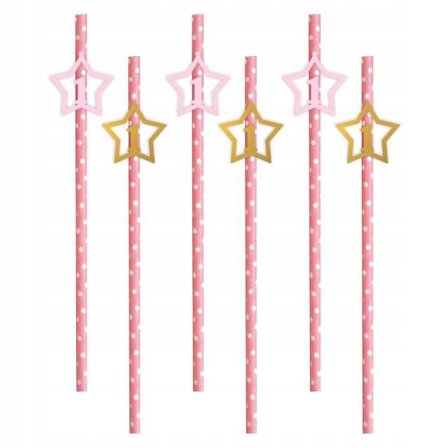 SŁOMKI paski 1 URODZINY złoty-róż ROCZEK papier x6