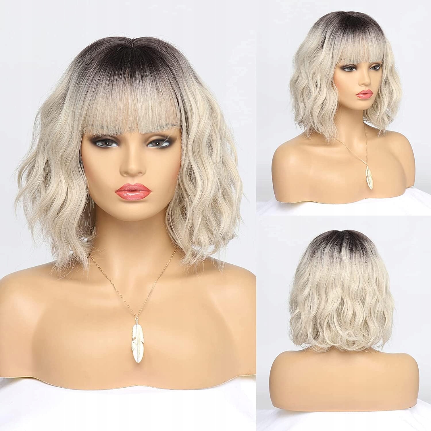 Bestung Krátká blond paruka Ombre Tmavě blond Fale 30 CM