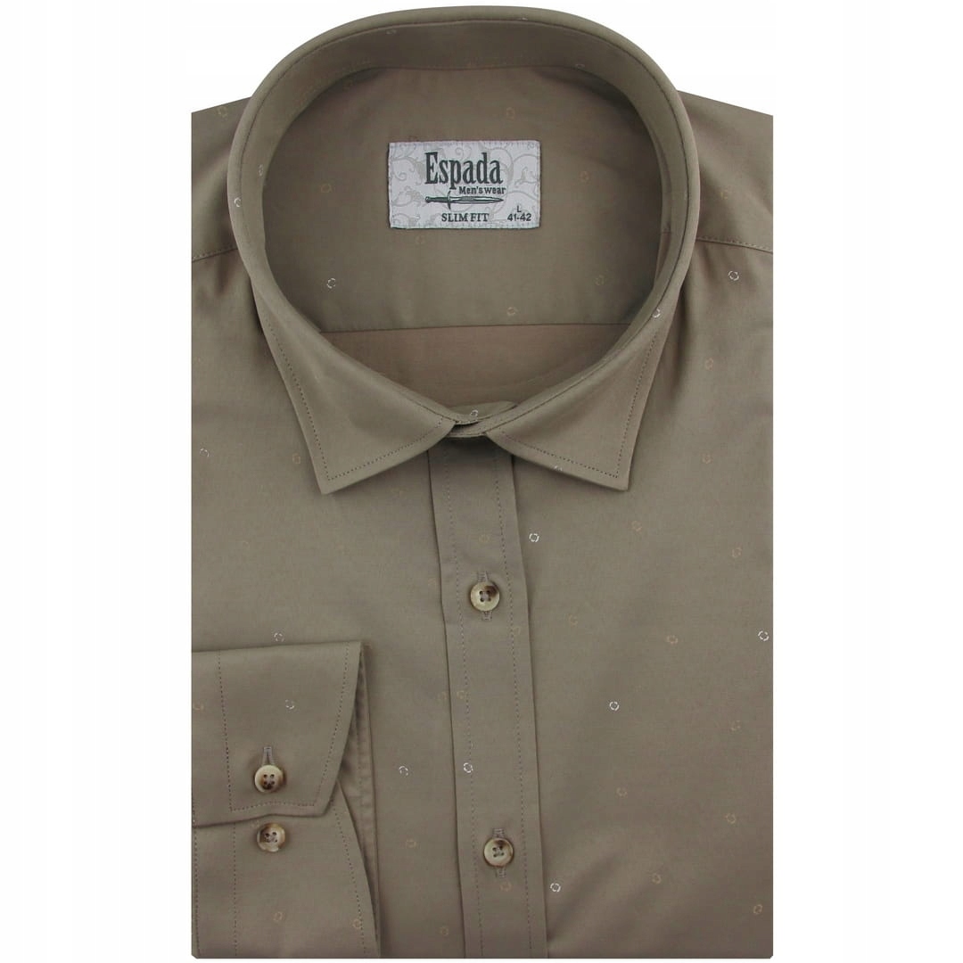 Koszula Męska Wizytowa do garnituru ciemny beż we wzorki H148