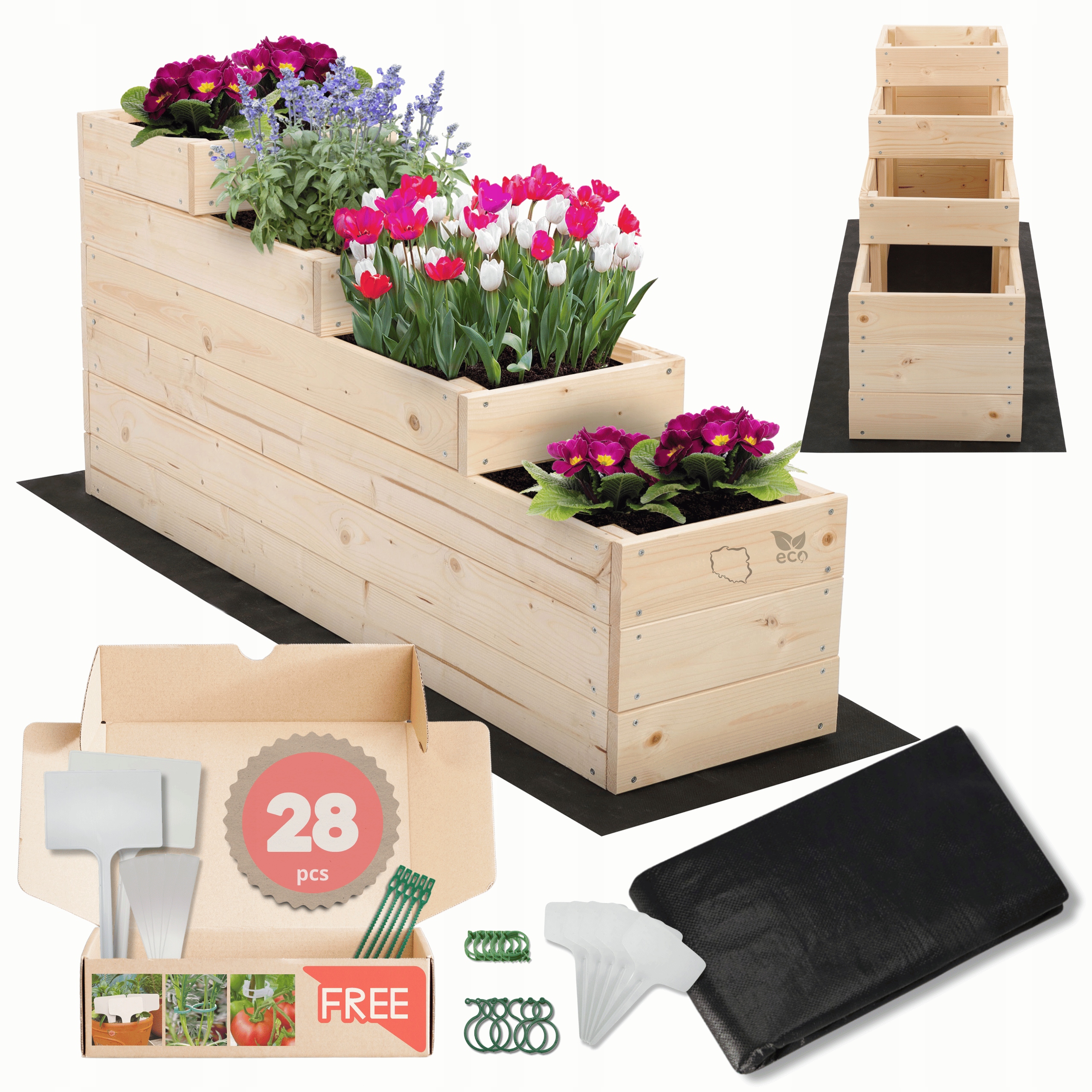 Vyvýšený záhon zeleninový záhon drevený poschodový kvetináč 54x30x120 eko