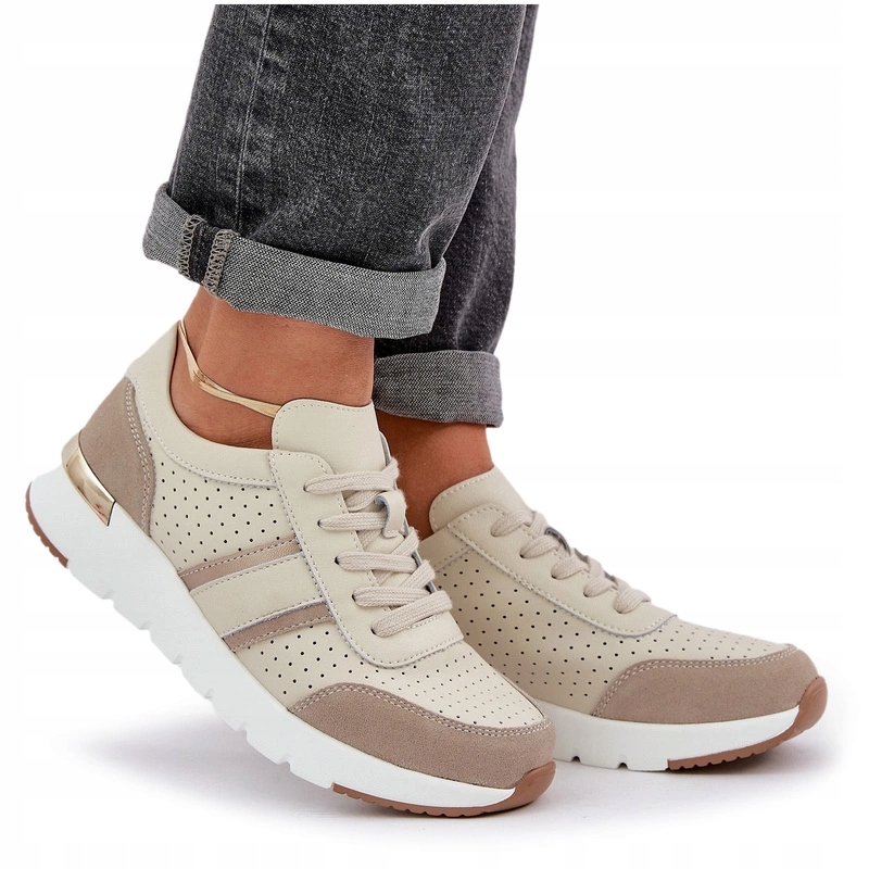 Dámské Lehké Kožené Tenisky Na Platformě, Béžové, Velikost 37