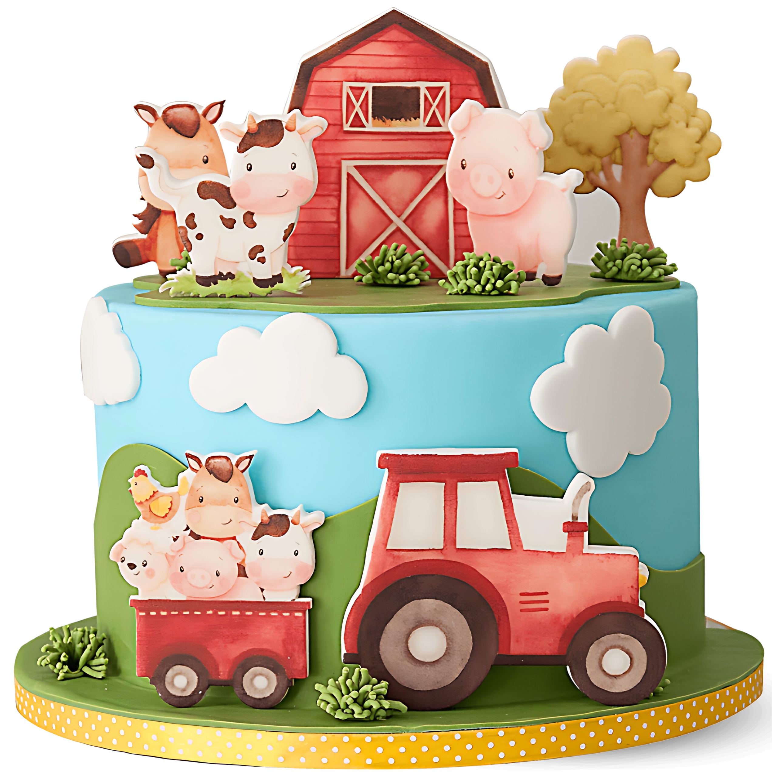 Zestaw Dekoracje na Tort Farma Traktor 10 El. 2D opłatek na masie cukrowej