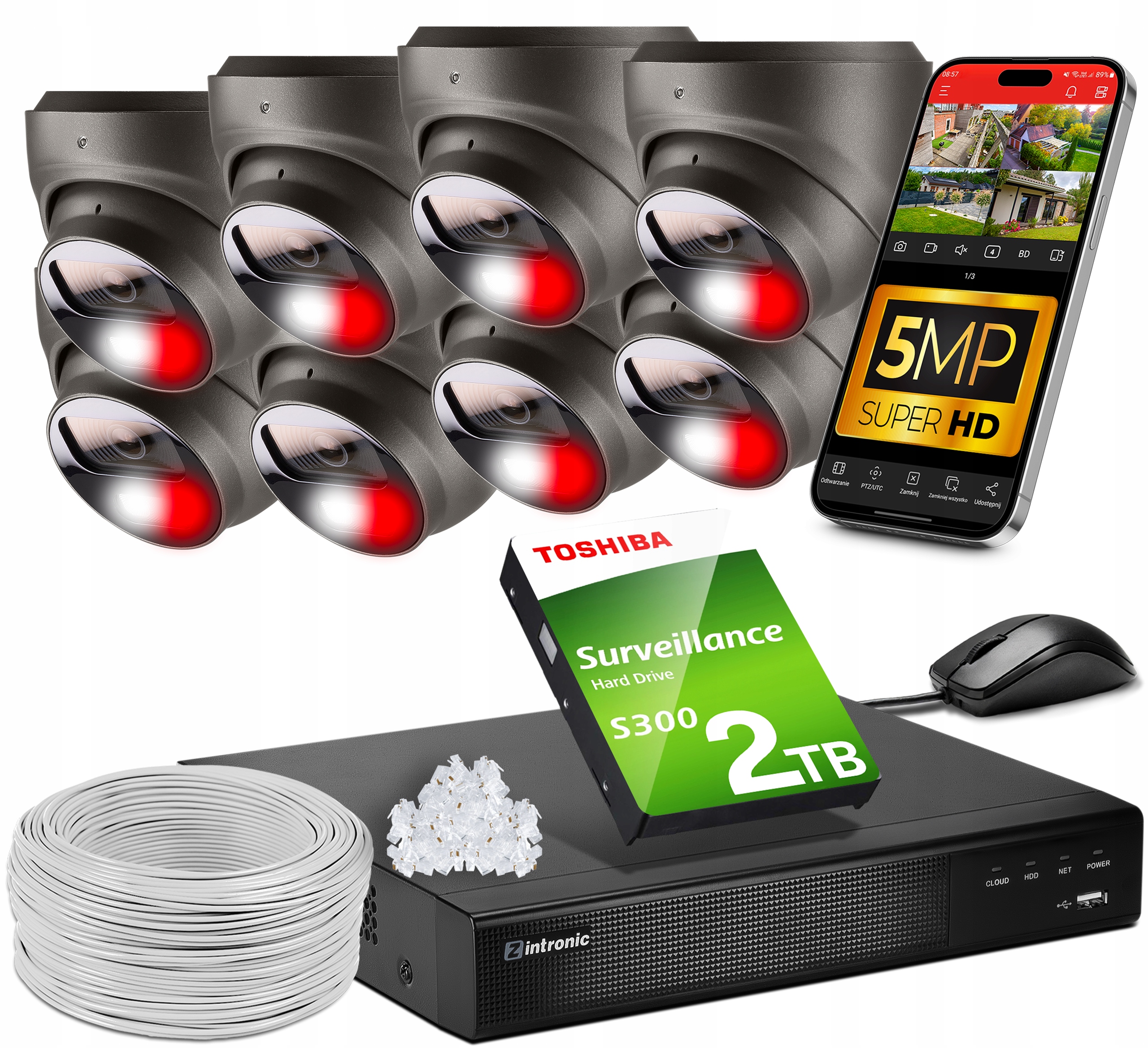 Kompletní sada pro domácí monitorování Ip Poe 5 MPx 8 kamer Dual light Ir 2TB