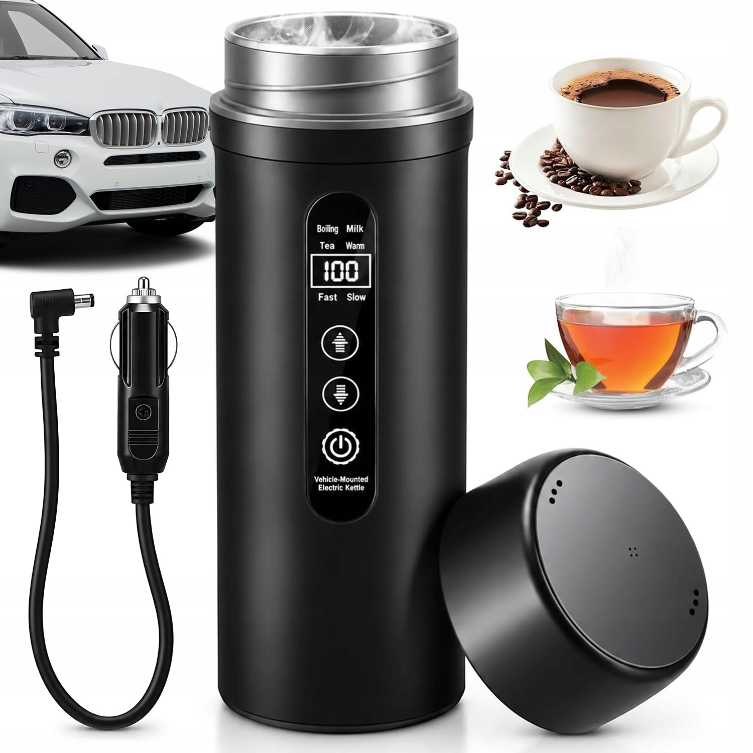 Rychlovarná Konvice Do Auta Přenosná Nerezová Ocel Termoska 12V 500 ML