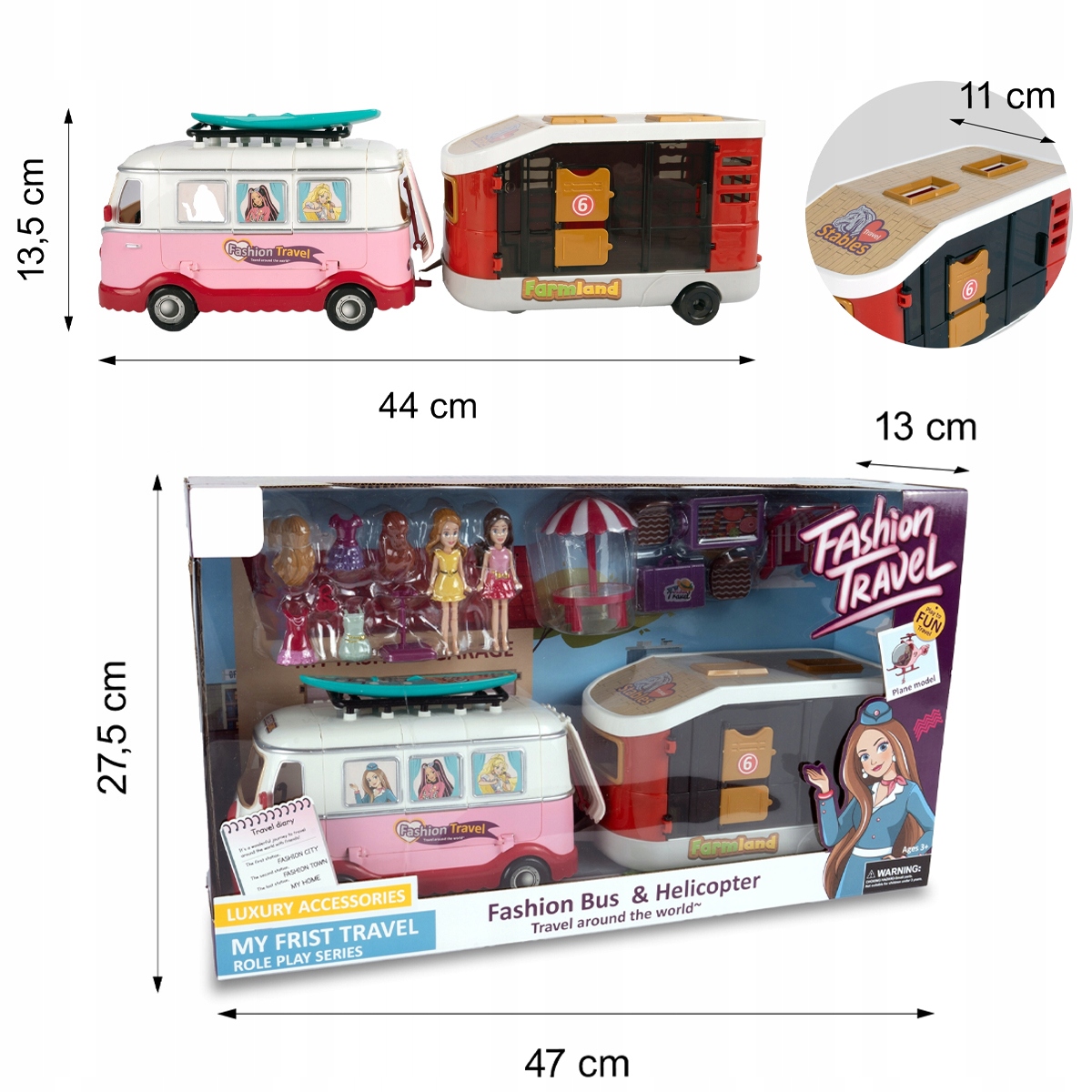 Kamper WIELKIE AUTO Autobus z Przyczepką Lalek Rozkładany Otwierany Domek Marka Stator