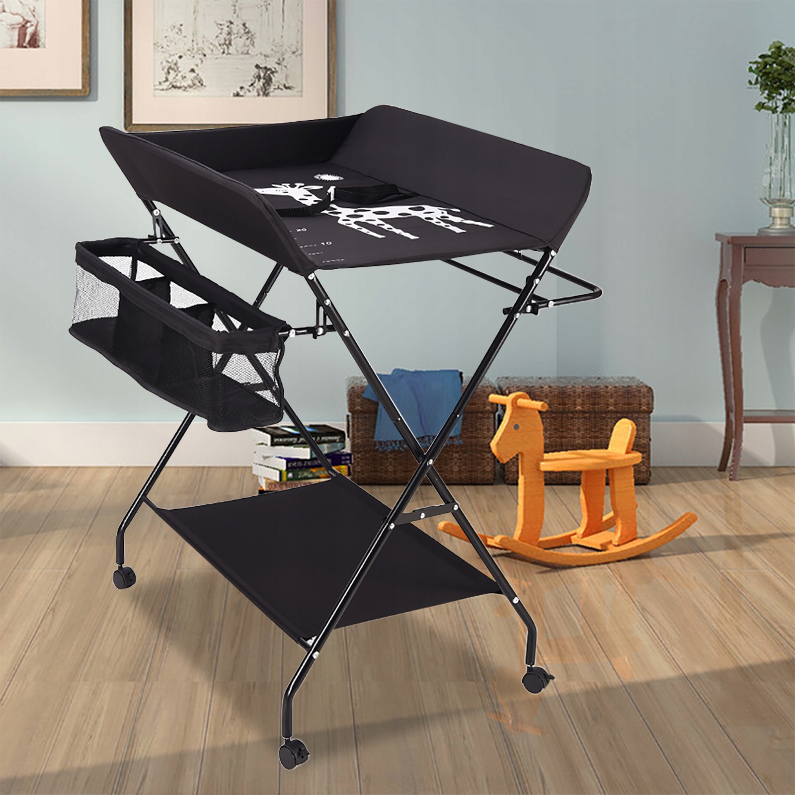 25kg nośny czarny przewijak z kółkami Długość 80 cm