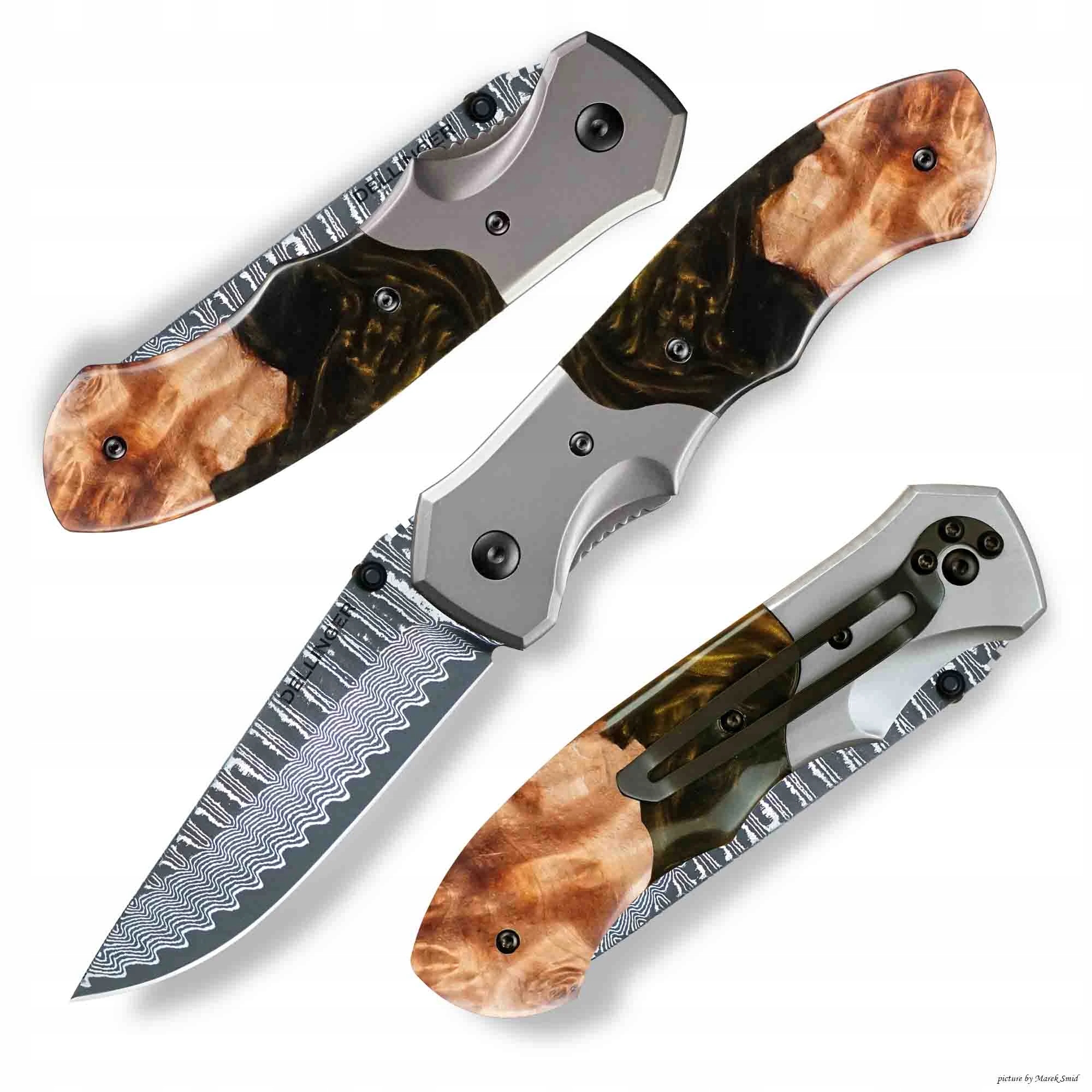 Lovecký zavírací damaškový nůž Dellinger Hunter Resin Wood