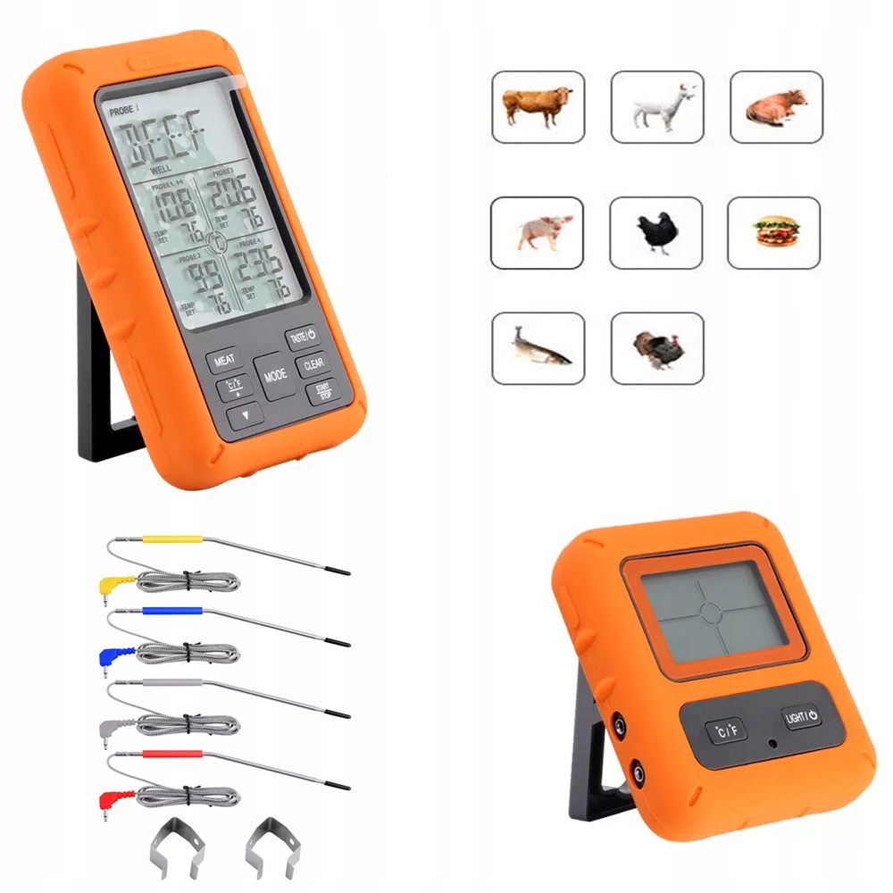Bezdrátový teploměr Gril Udírna Trouba 4 Sondy Teploměr
