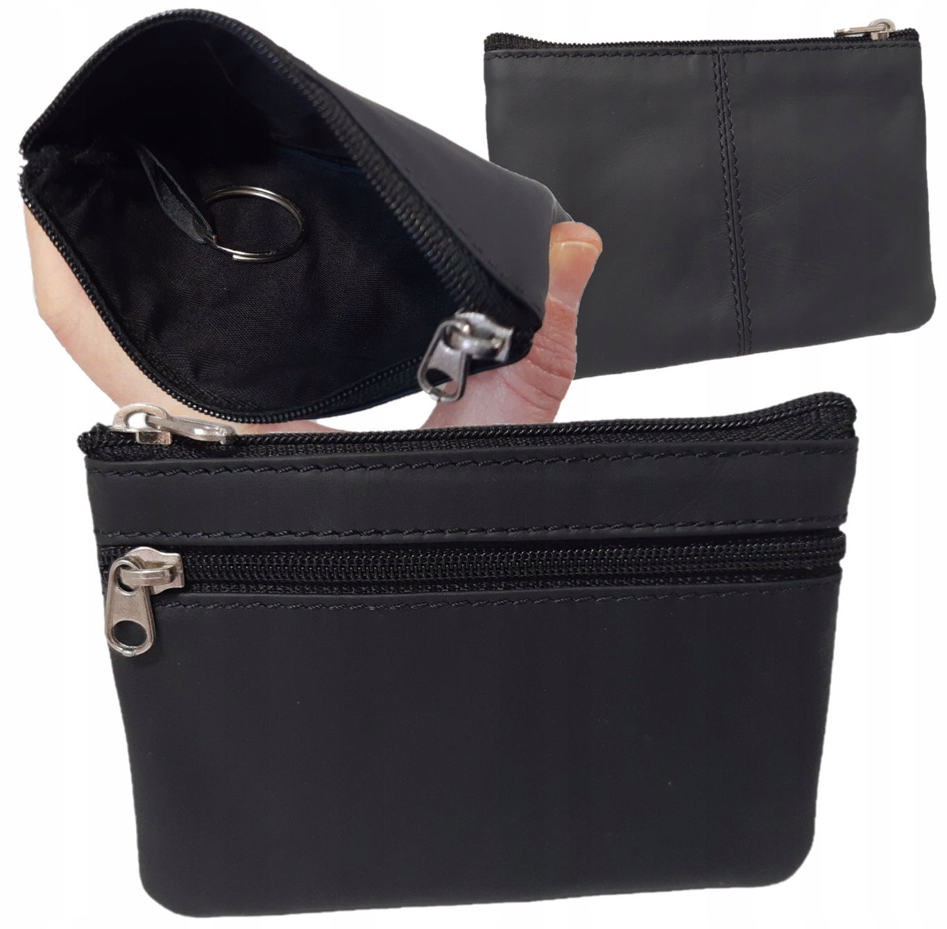 Etui Skórzane Portfel Na Klucze Kluczyk Samochodowy Dowód Karty 2 Kieszenie