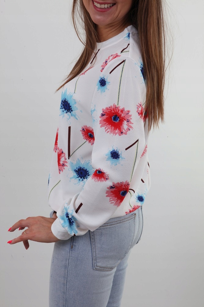 KLASYCZNA BLUZA NADRUK KWIATY PRINT ŚCIĄGACZE M/L Rozmiar M/L