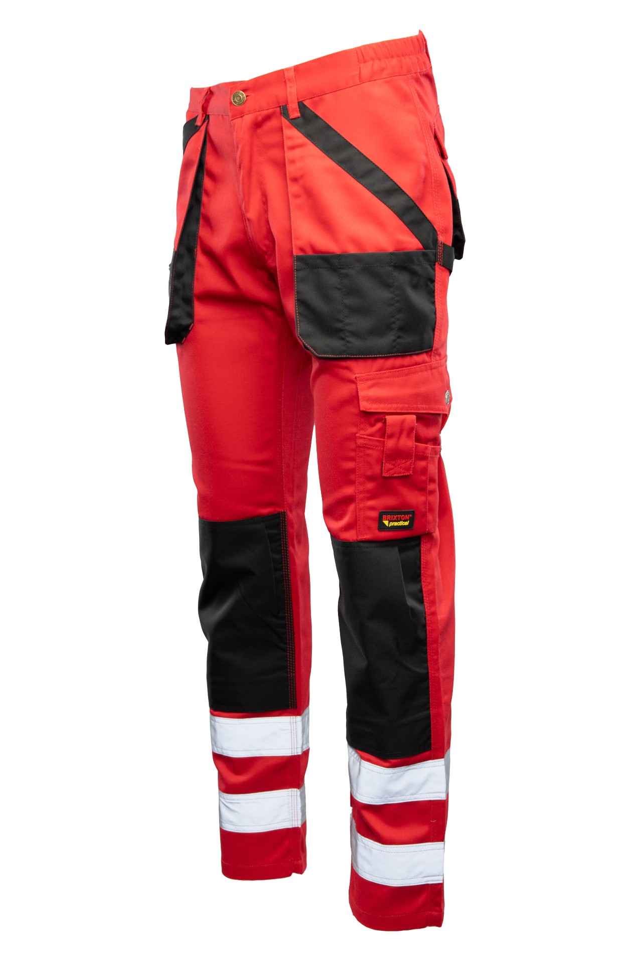 Spodnie robocze ochronne czerwone pasy odblaskowe do pracy mocne r 56