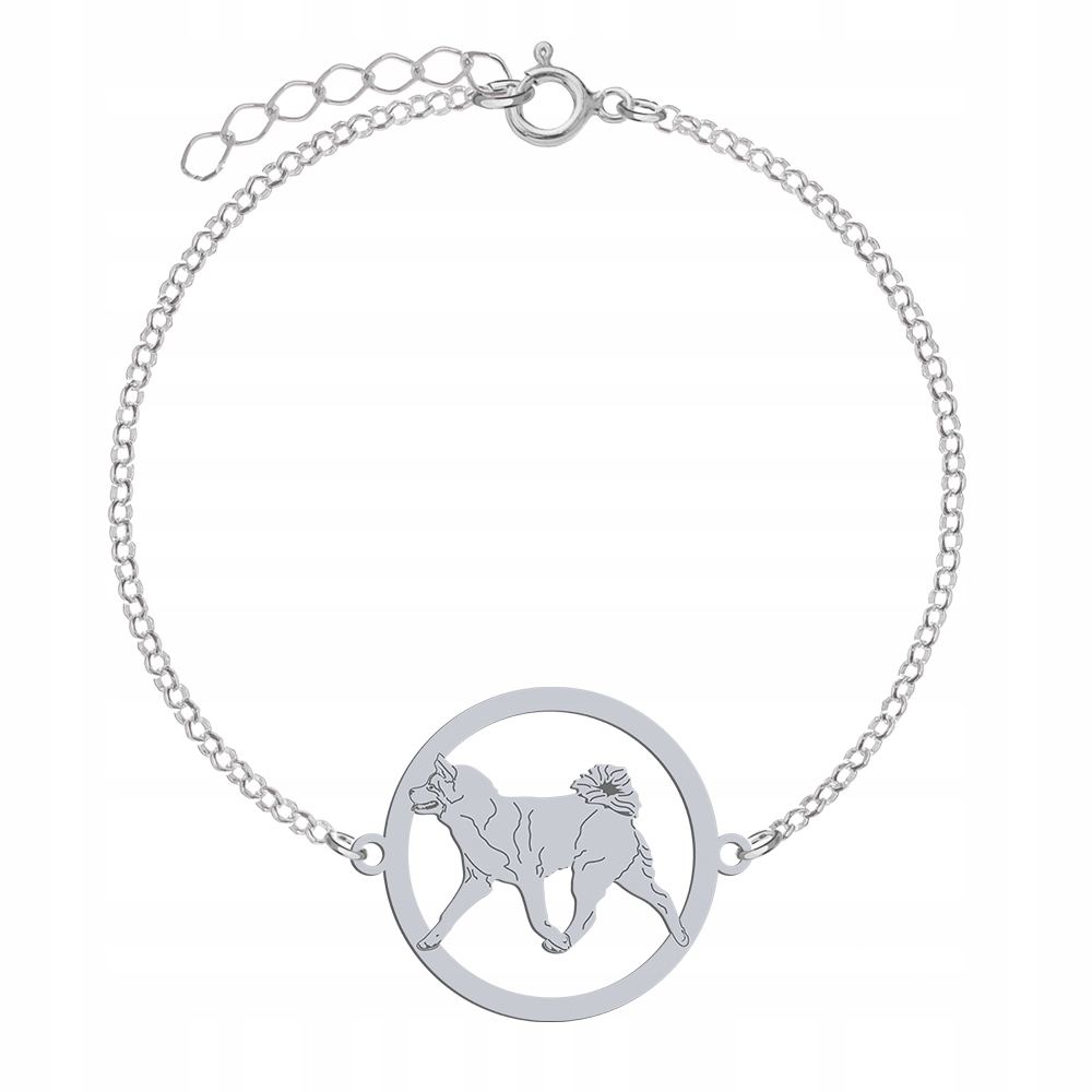 Stříbrný náramek Akita japonská 925 Řetízek Šperky Gravírování Bonus