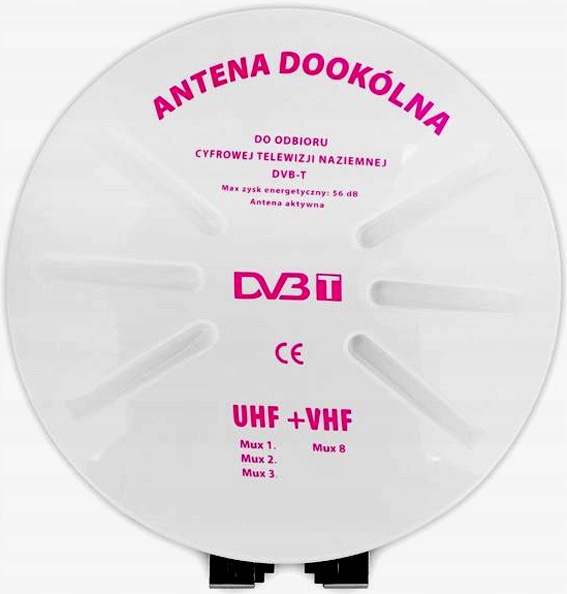 Antena Płaska Dookólna Zewnętrzna Biała DVB-T2 MUX8 32dB