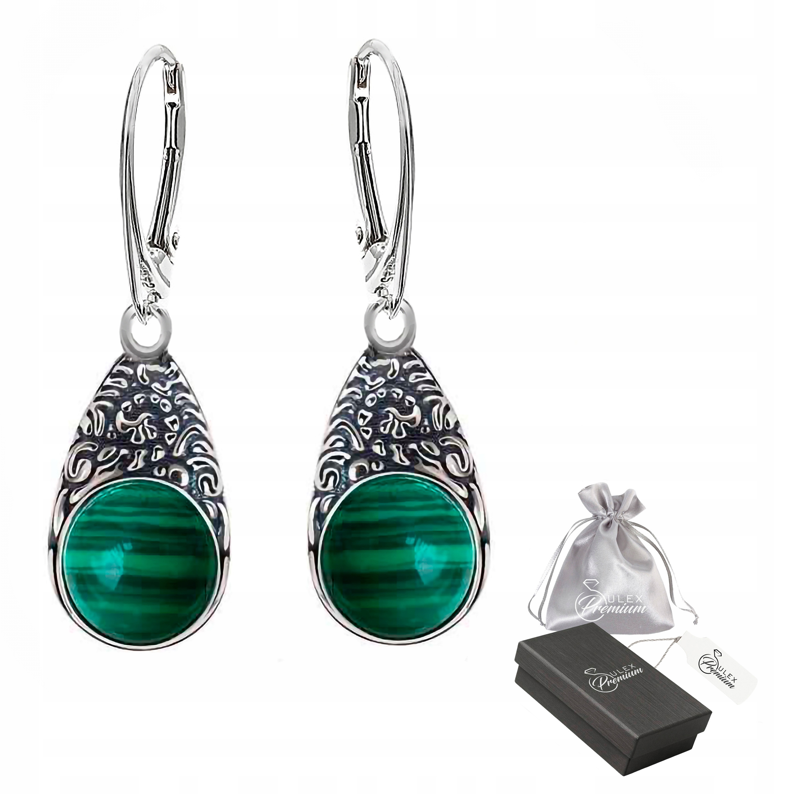 Náušnice Stříbro ryzost 925 Elegantní závěsné Náušnice s Malachitem pro ni