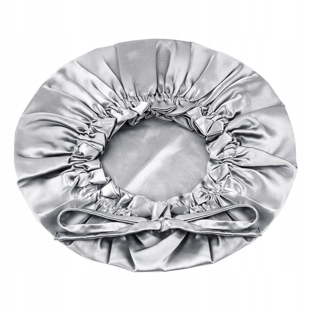 100% Hedvábná Dvouvrstvá čepice na vlasy pro spaní Turban stříbrná šedá