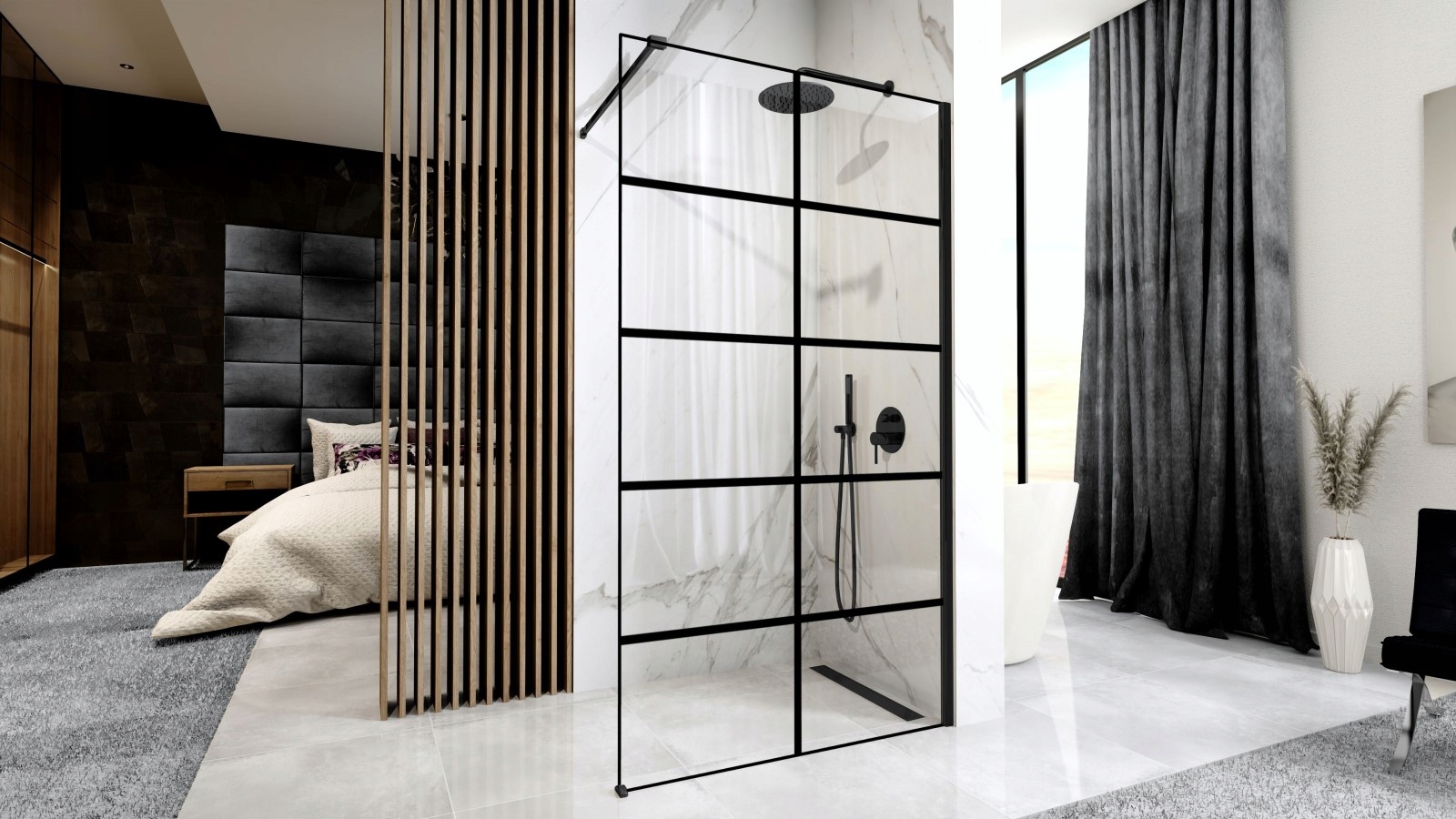 SZYBA ŚCIANKA PRYSZNICOWA CZARNA RAMA BLER I 90 cm Marka Rea