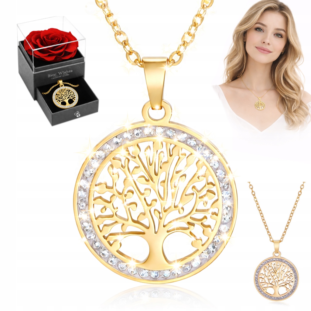 Złoty Naszyjnik Damski Drzewko Życia Szczęścia Włoski dla Kobiet