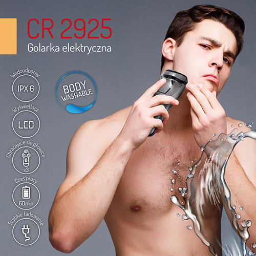 Golarka Elektryczna CR 2925 3 Głowice Szybkie Ładowanie IPX6