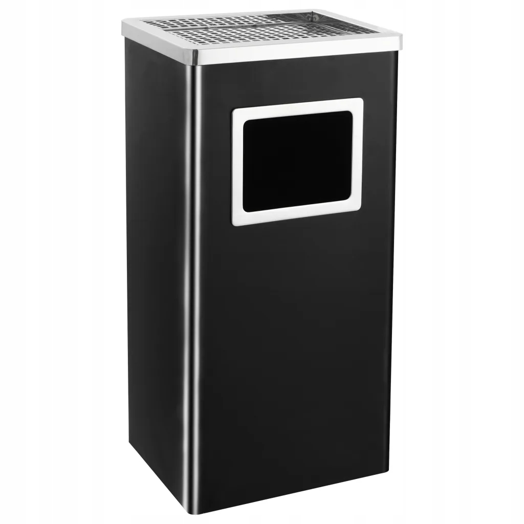 Levně Odpadkový koš s popelníkem, černý, 30x24x61 cm, 45 l, lakovaná ocel