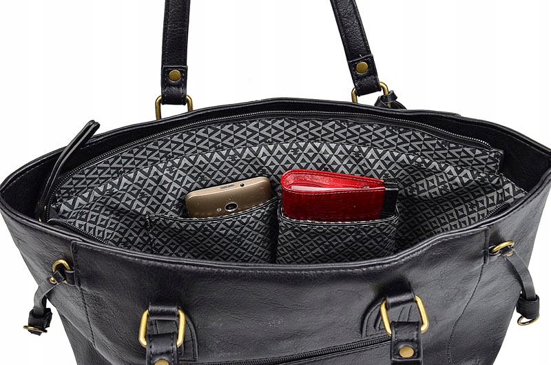 LuluCastagnette Torebka damska Na ramię shopper PASEK A4 KIESZONKI Kolor okuć złoty