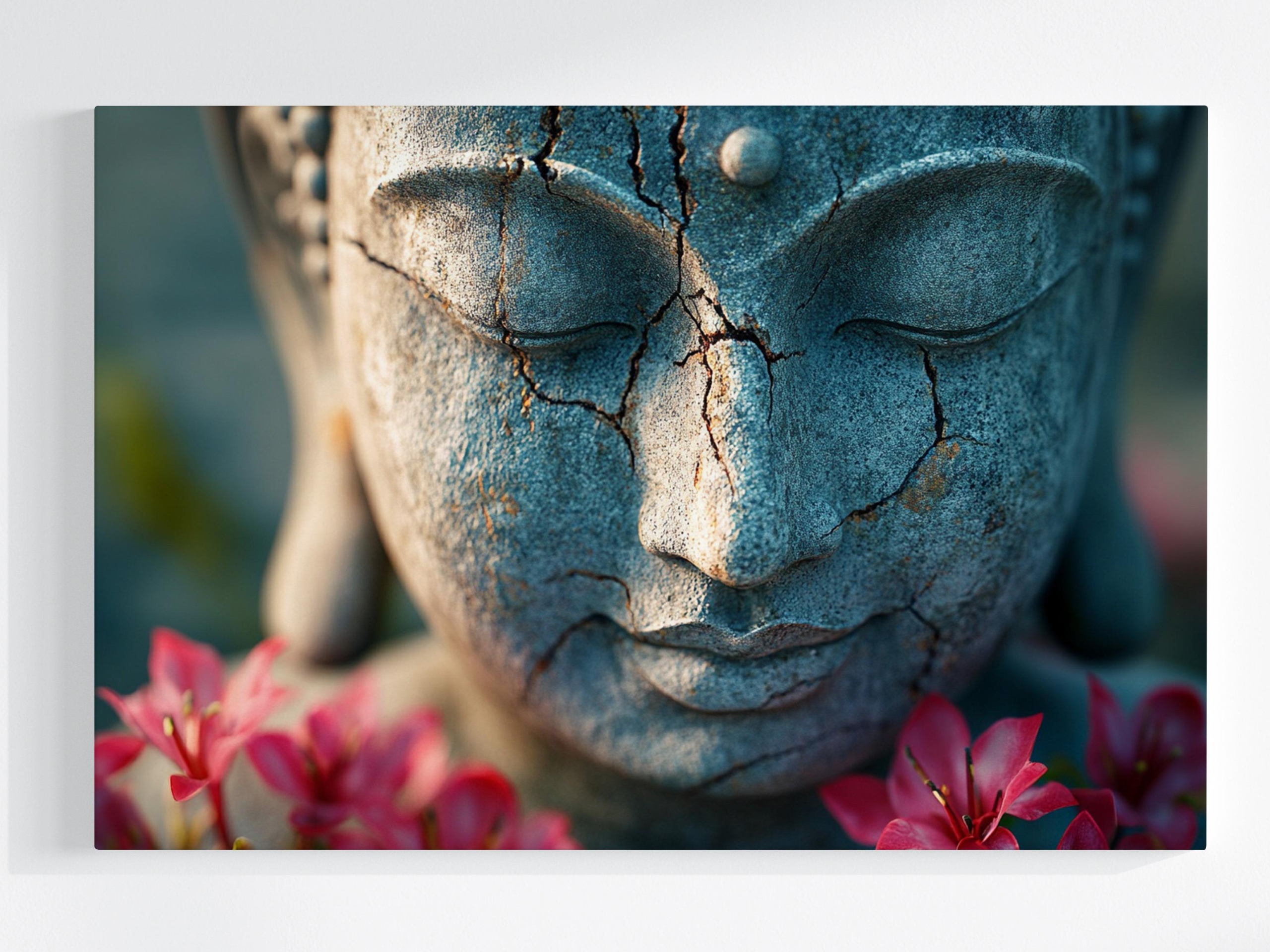 Obraz Na Plátně Socha Tvář Buddha Květiny Harmonie Zen 120x80