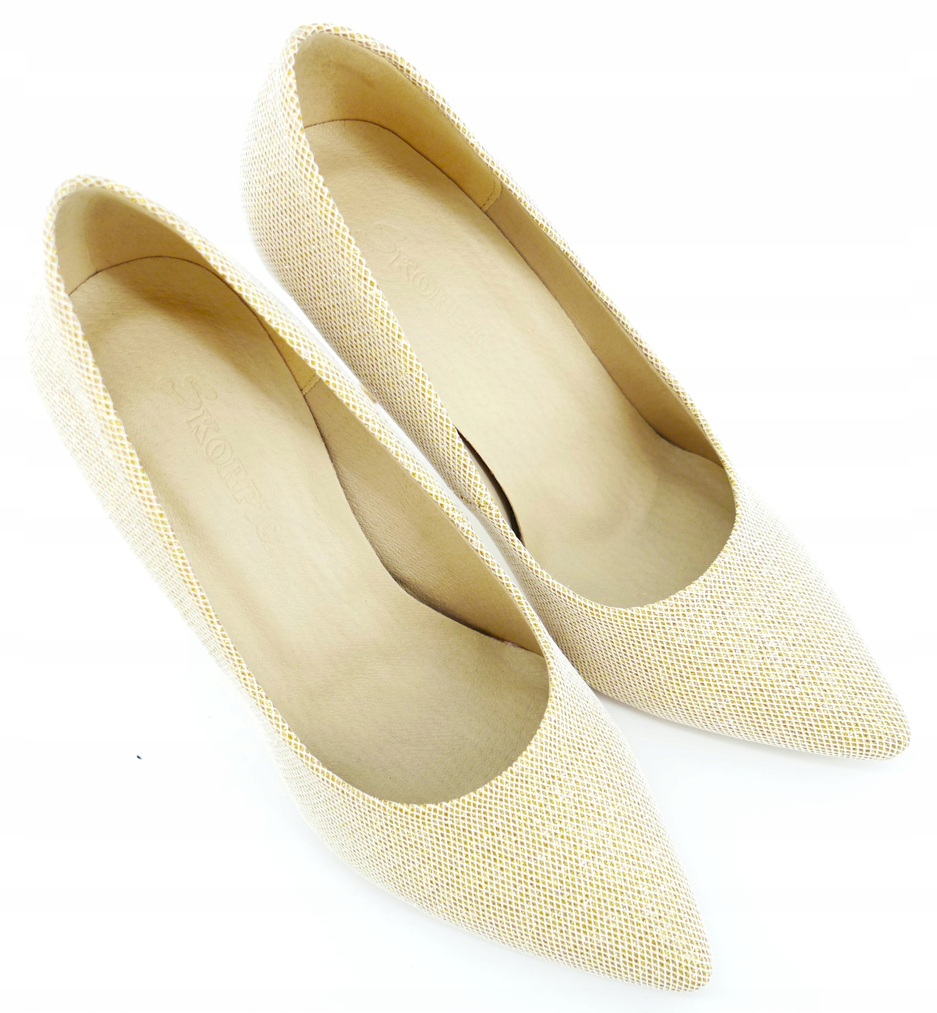 SKORPIO POLSKIE CZÓŁENKA SZPILKI ZŁOTE BŁYSK R38 Rozmiar 38