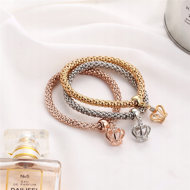 Zestaw 3 Bransoletki Złoty Siatka Żmijka Korona Materiał Inny